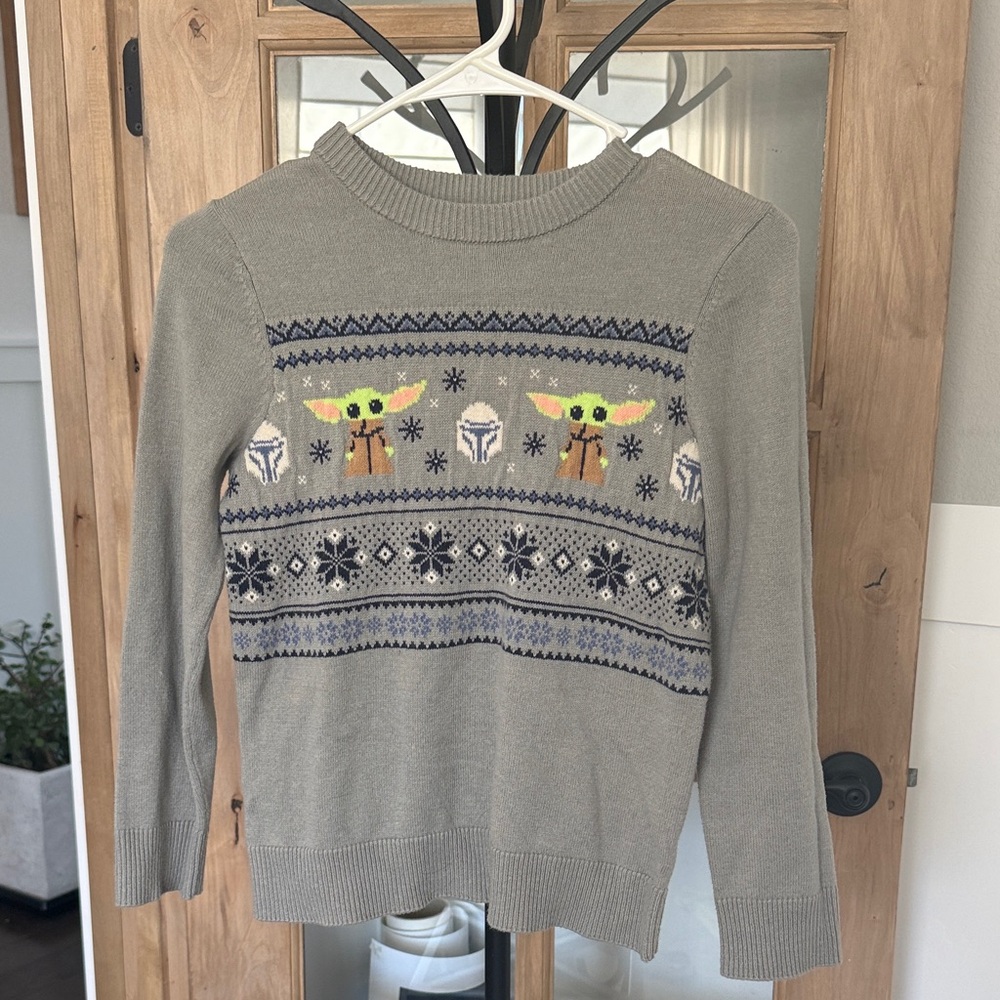 Star Wars with baby yoda Gray Knit Sweater with The Child Fair Isle Motif